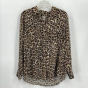 Chicos Leopard Print Long Sleeve Button Front Shirt Brown Tan Chicos 2 Sz L
